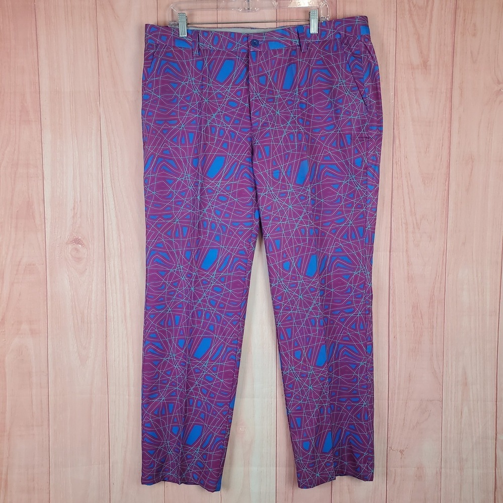 Hreski Men Golf Pant 38 Purple Blue Polyester Slash Pockets Zip Fly Straight Leg